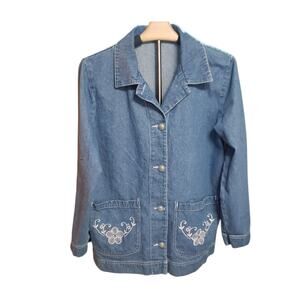 VTG Tudor Court Denim Blazer Size M Embroidered Pockets Oversized Fit Haband